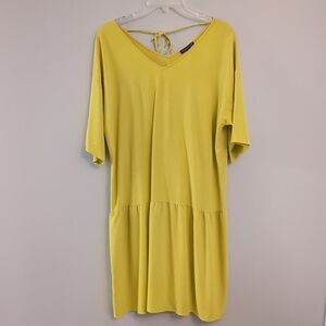 Eileen Fisher Yellow Short Sleeve Tiered Shift Dress - Women's Medium